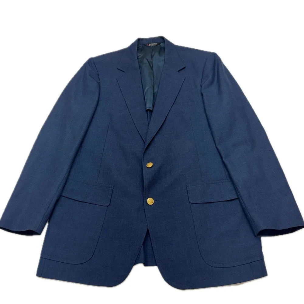 Woolrich Blazer Mens 44L Blue Vintage Preppy Dark Academia